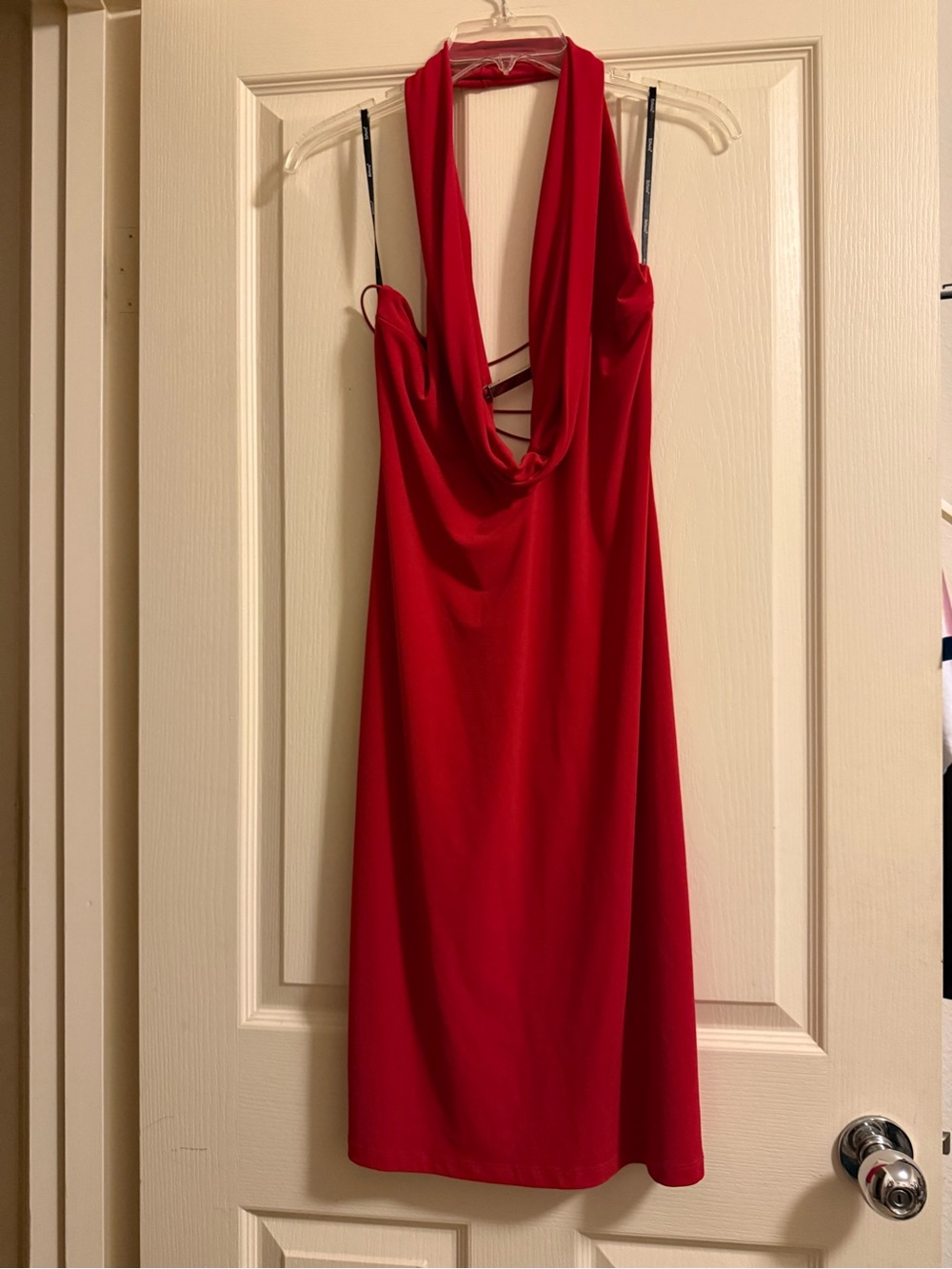 Women’s Red Halter Cowl Neck Dress